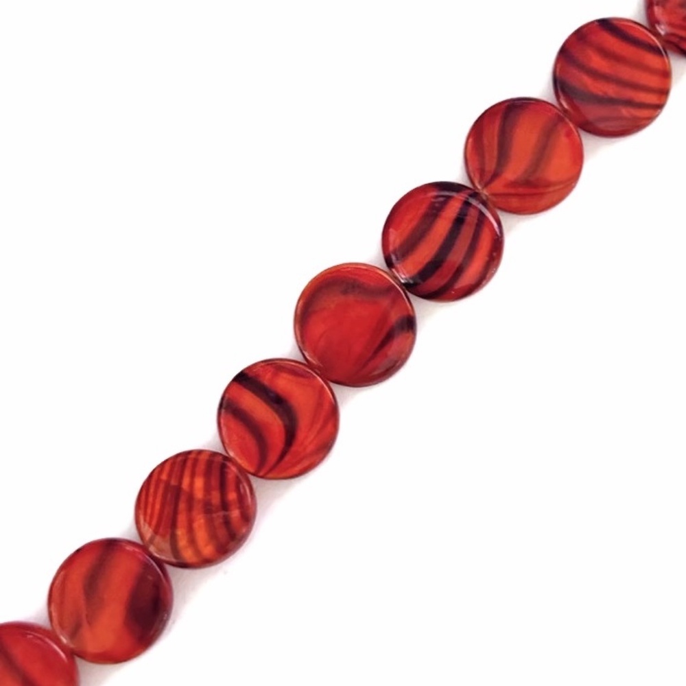As Low As $2 Autumn Blaze Orange Tiger Stripe Natural Shell Disc Beads 10mm (20)